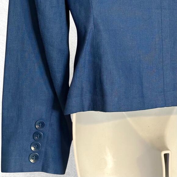 Vintage 90s Talbots Irish Linen Blazer Blue Sz 6 Button Up Lined Coastal Preppy - Picture 7 of 8